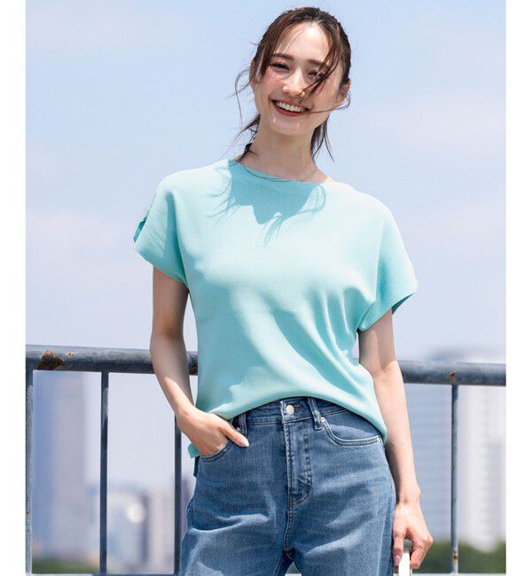 ANY SIS「【接触冷感・UVカット・洗える】ビューティクール フレンチ ニットＴ」|ニット・セーター|アクアブルー