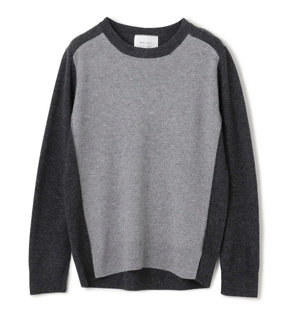 BEIGE,「【WEB限定・洗える】ROGAN / バイカラーウールクルーネックニット」|ニット・セーター|