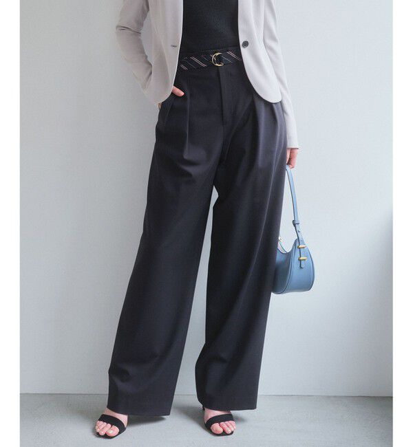 BEIGE,「ZEPHYR / ベルト付き 2タックワイドパンツ」|その他|Navy