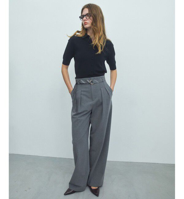 BEIGE,「ZEPHYR / ベルト付き 2タックワイドパンツ」|その他|Top Gray