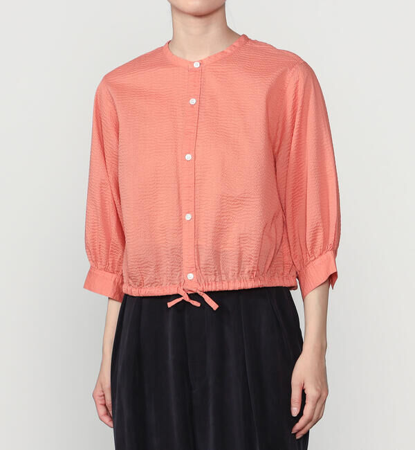 LE GLAZIK「LE GLAZIK | シアーサッカー カラーレスシャツ WOMEN」|シャツ・ブラウス|ORANGE