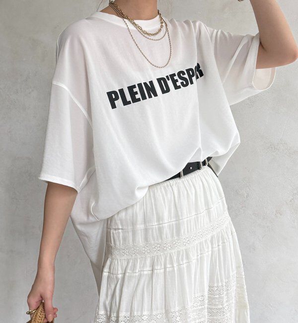  「PLEIN D'ESPOIR ジョーゼット半袖ロゴTEE」|シャツ・ブラウス|