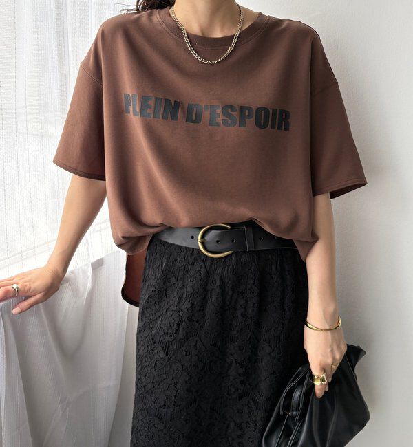  「PLEIN D'ESPOIR ジョーゼット半袖ロゴTEE」|シャツ・ブラウス|ブラウン