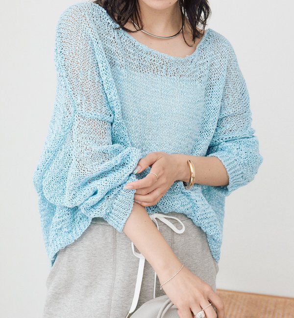  「【5色展開】テープヤーンボートネックニット」|ニット・セーター|サックスブルー
