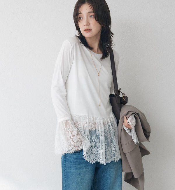  「レースコンビカットソー」|Tシャツ・カットソー|