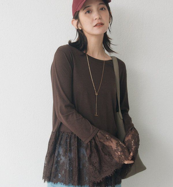  「レースコンビカットソー」|Tシャツ・カットソー|ブラウン