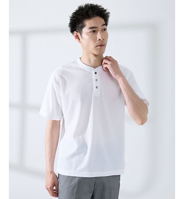 ABAHOUSE「サカリバ レイヤード ヘンリーネック Tシャツ」|Tシャツ・カットソー|ホワイト