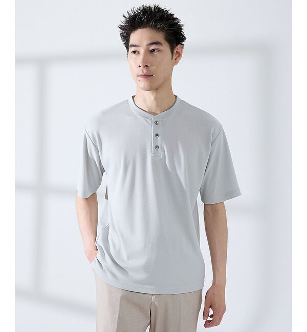ABAHOUSE「サカリバ レイヤード ヘンリーネック Tシャツ」|Tシャツ・カットソー|グレージュ