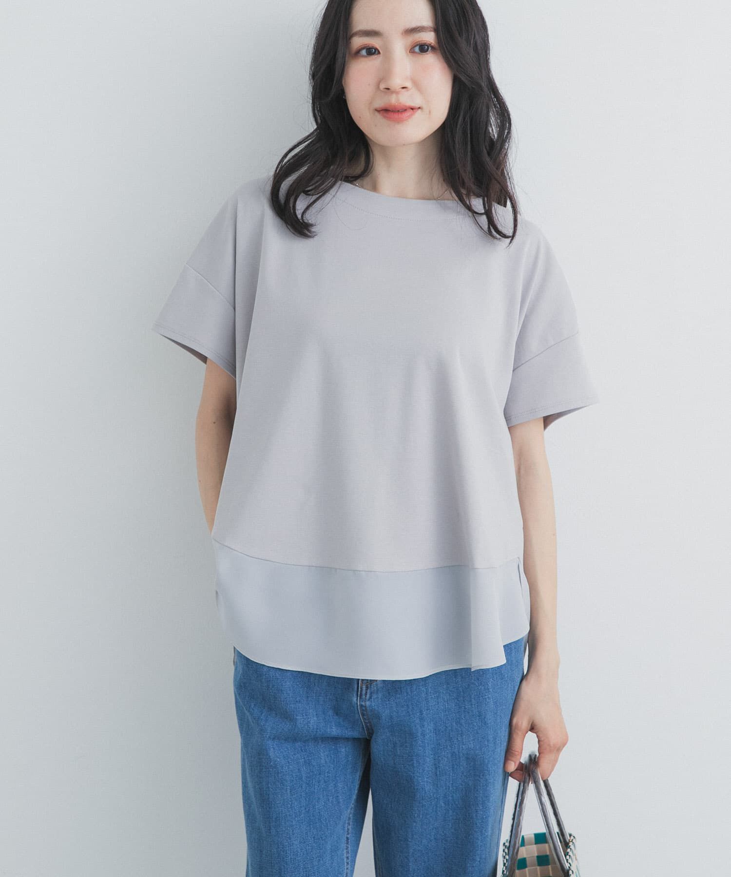 URBAN RESEARCH DOORS「異素材切替えラウンドヘムプルオーバー」|Tシャツ・カットソー|