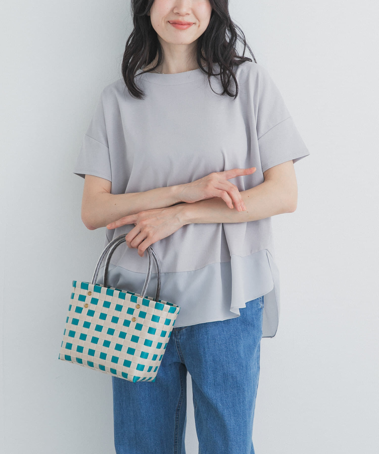 URBAN RESEARCH DOORS「異素材切替えラウンドヘムプルオーバー」|Tシャツ・カットソー|