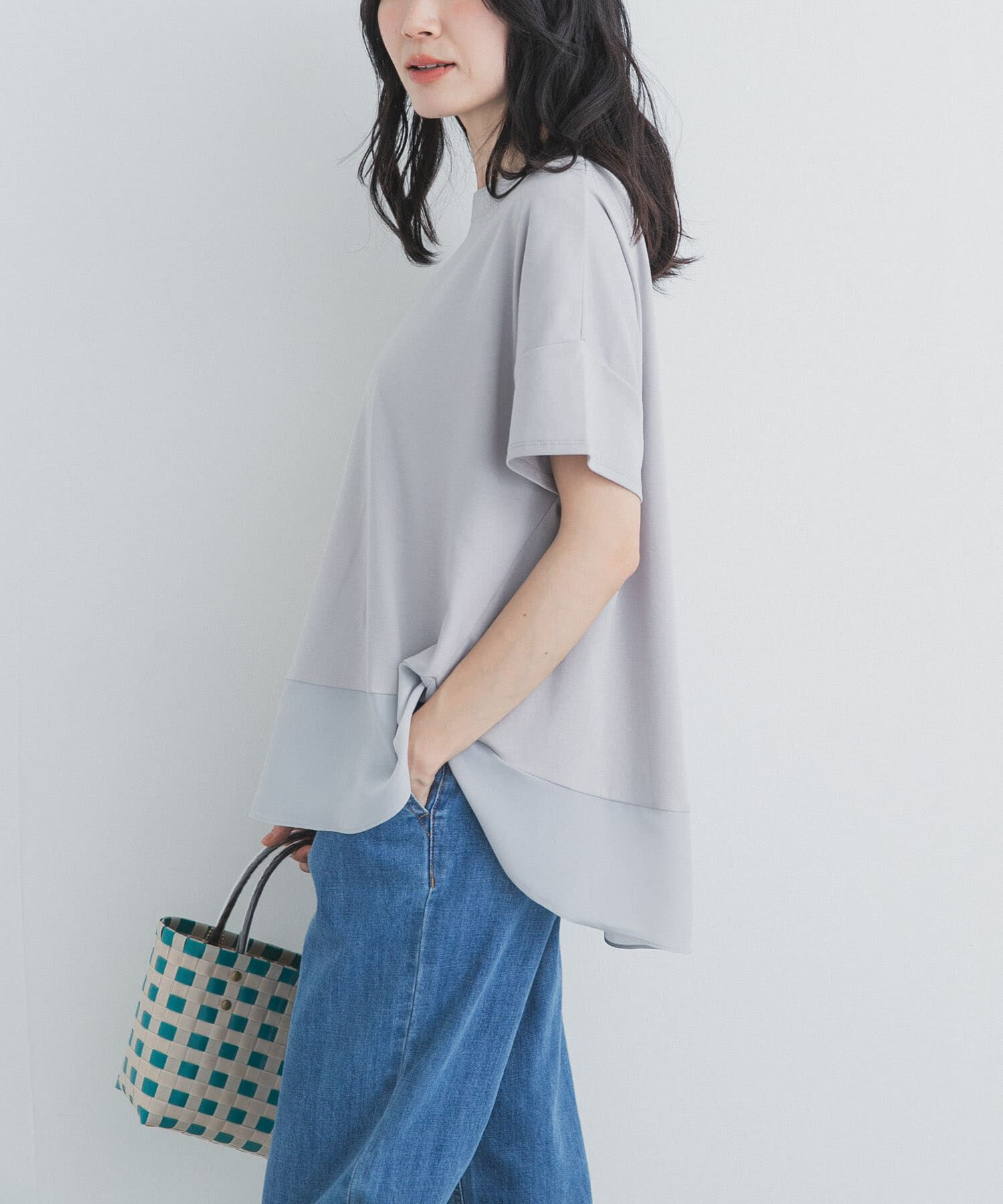 URBAN RESEARCH DOORS「異素材切替えラウンドヘムプルオーバー」|Tシャツ・カットソー|