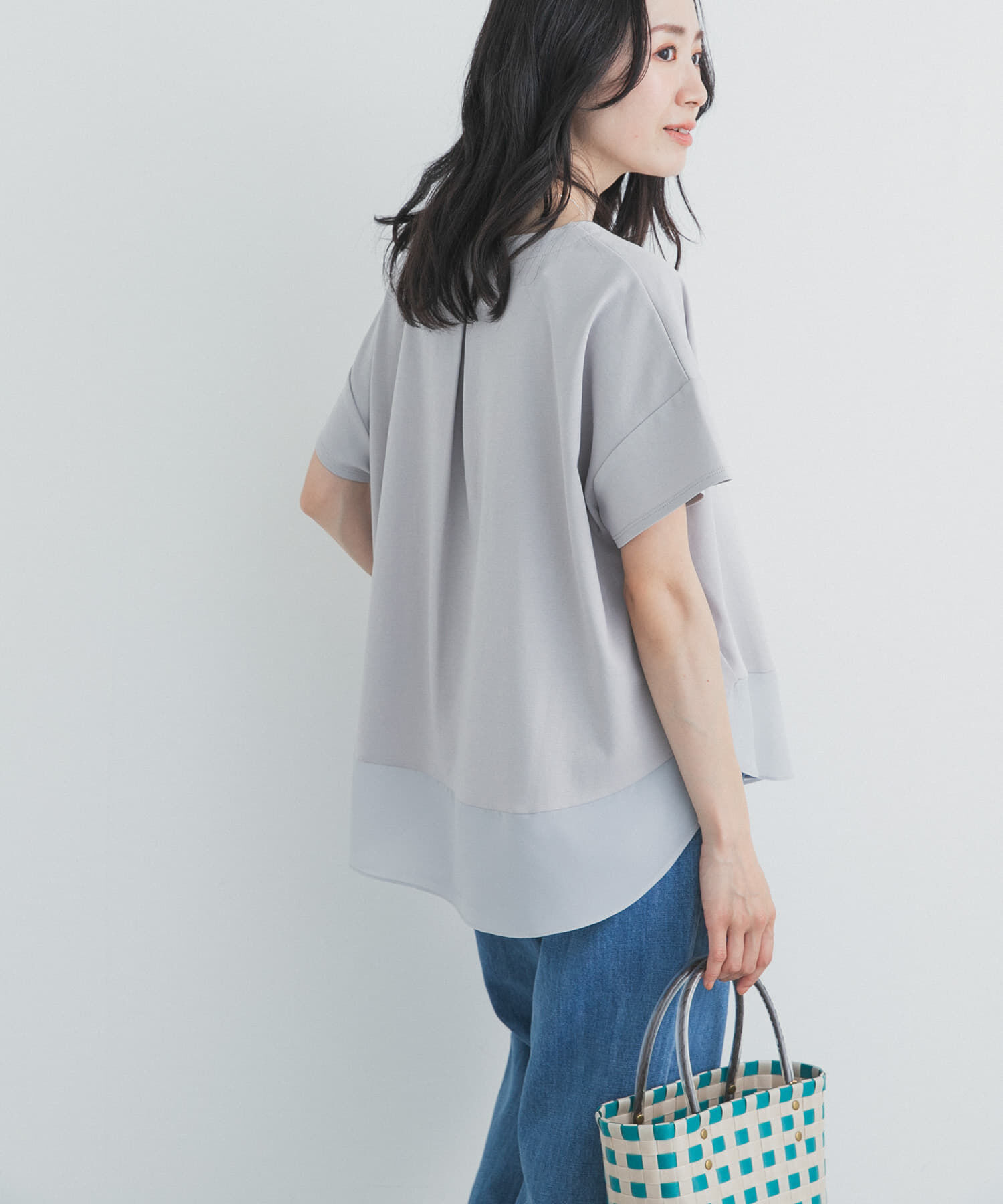 URBAN RESEARCH DOORS「異素材切替えラウンドヘムプルオーバー」|Tシャツ・カットソー|