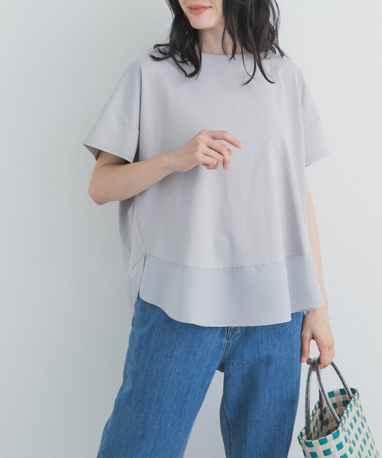URBAN RESEARCH DOORS「異素材切替えラウンドヘムプルオーバー」|Tシャツ・カットソー|