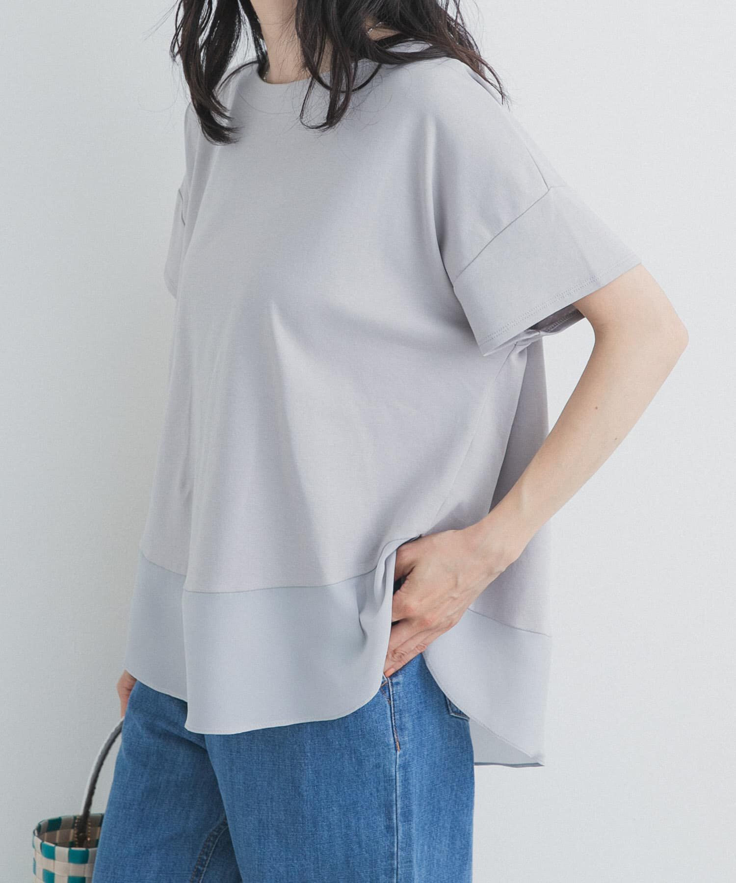 URBAN RESEARCH DOORS「異素材切替えラウンドヘムプルオーバー」|Tシャツ・カットソー|