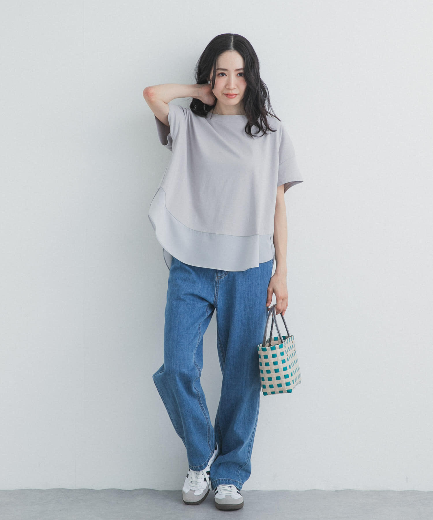 URBAN RESEARCH DOORS「異素材切替えラウンドヘムプルオーバー」|Tシャツ・カットソー|