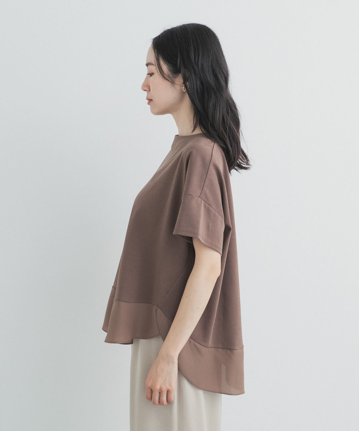 URBAN RESEARCH DOORS「異素材切替えラウンドヘムプルオーバー」|Tシャツ・カットソー|
