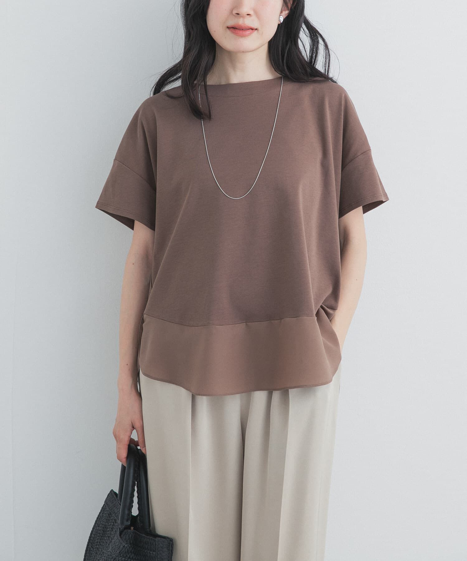 URBAN RESEARCH DOORS「異素材切替えラウンドヘムプルオーバー」|Tシャツ・カットソー|