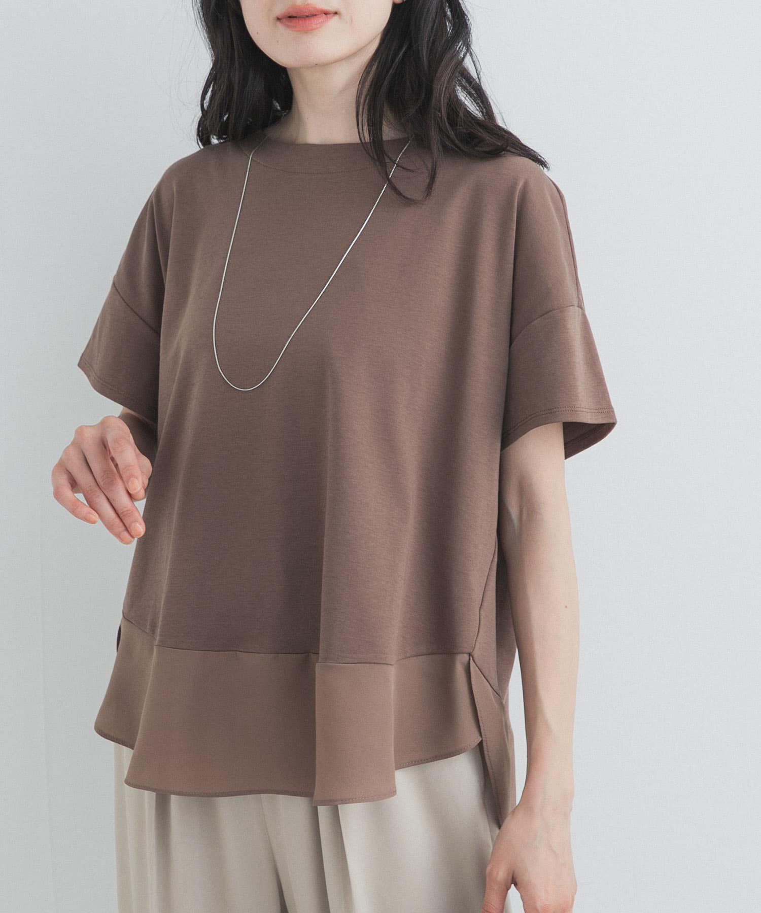 URBAN RESEARCH DOORS「異素材切替えラウンドヘムプルオーバー」|Tシャツ・カットソー|