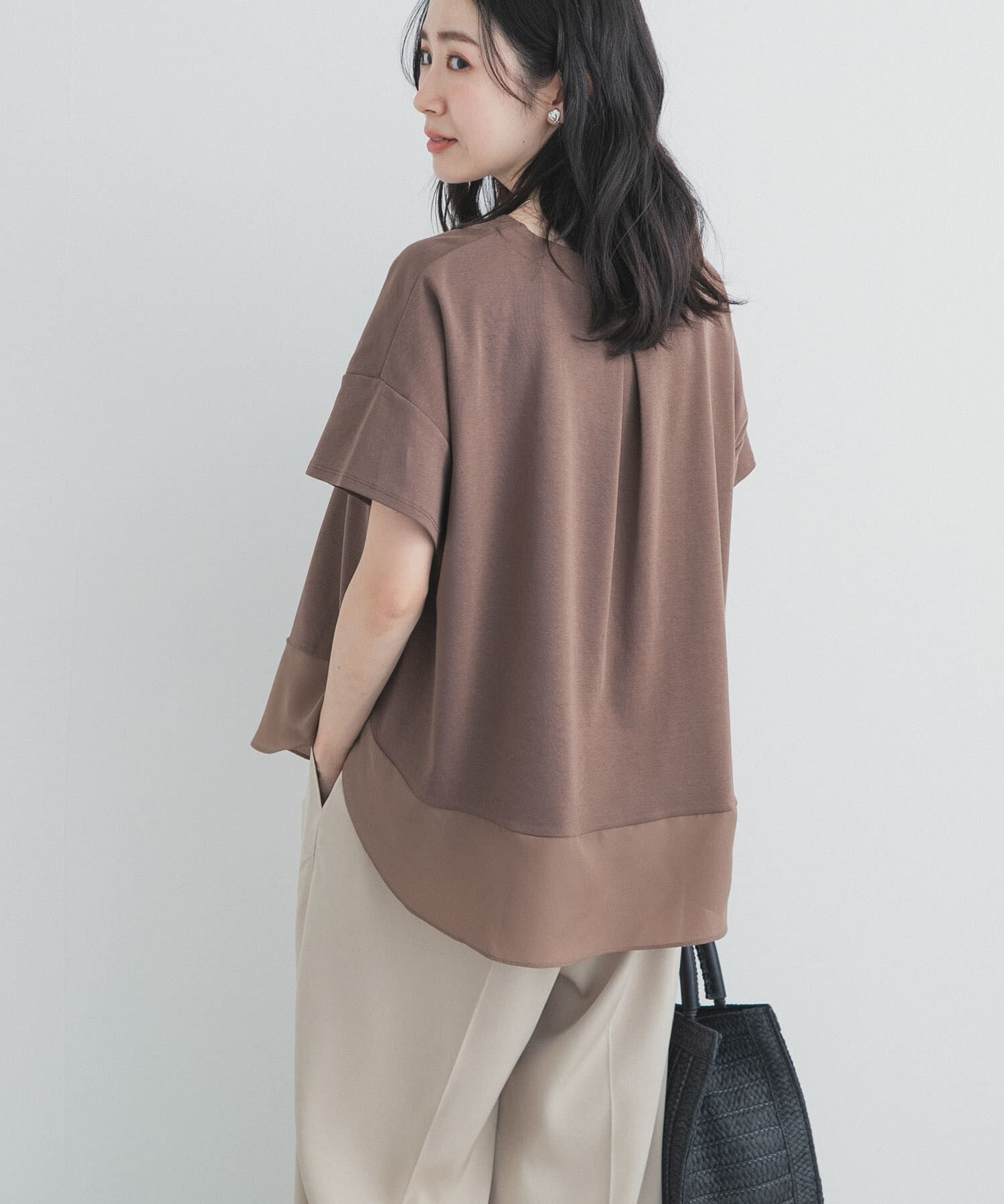 URBAN RESEARCH DOORS「異素材切替えラウンドヘムプルオーバー」|Tシャツ・カットソー|