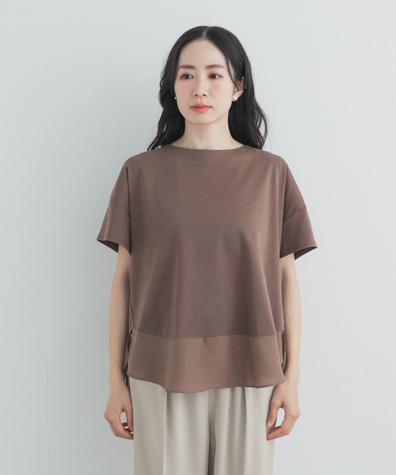 URBAN RESEARCH DOORS「異素材切替えラウンドヘムプルオーバー」|Tシャツ・カットソー|