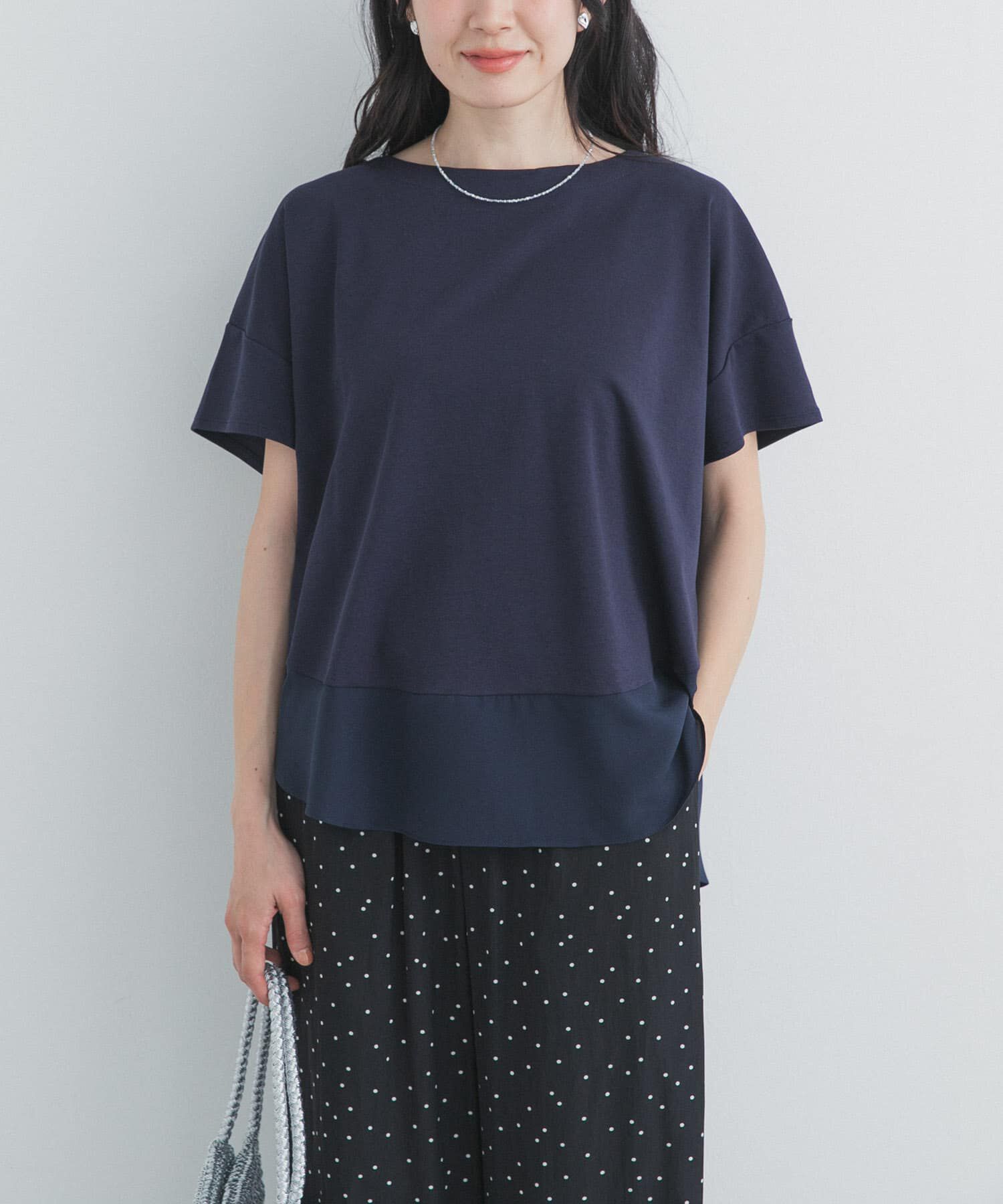 URBAN RESEARCH DOORS「異素材切替えラウンドヘムプルオーバー」|Tシャツ・カットソー|