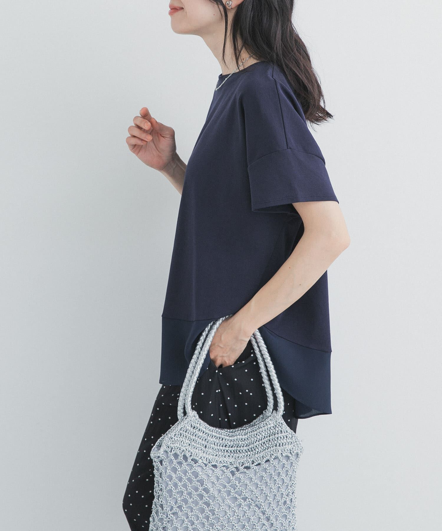 URBAN RESEARCH DOORS「異素材切替えラウンドヘムプルオーバー」|Tシャツ・カットソー|