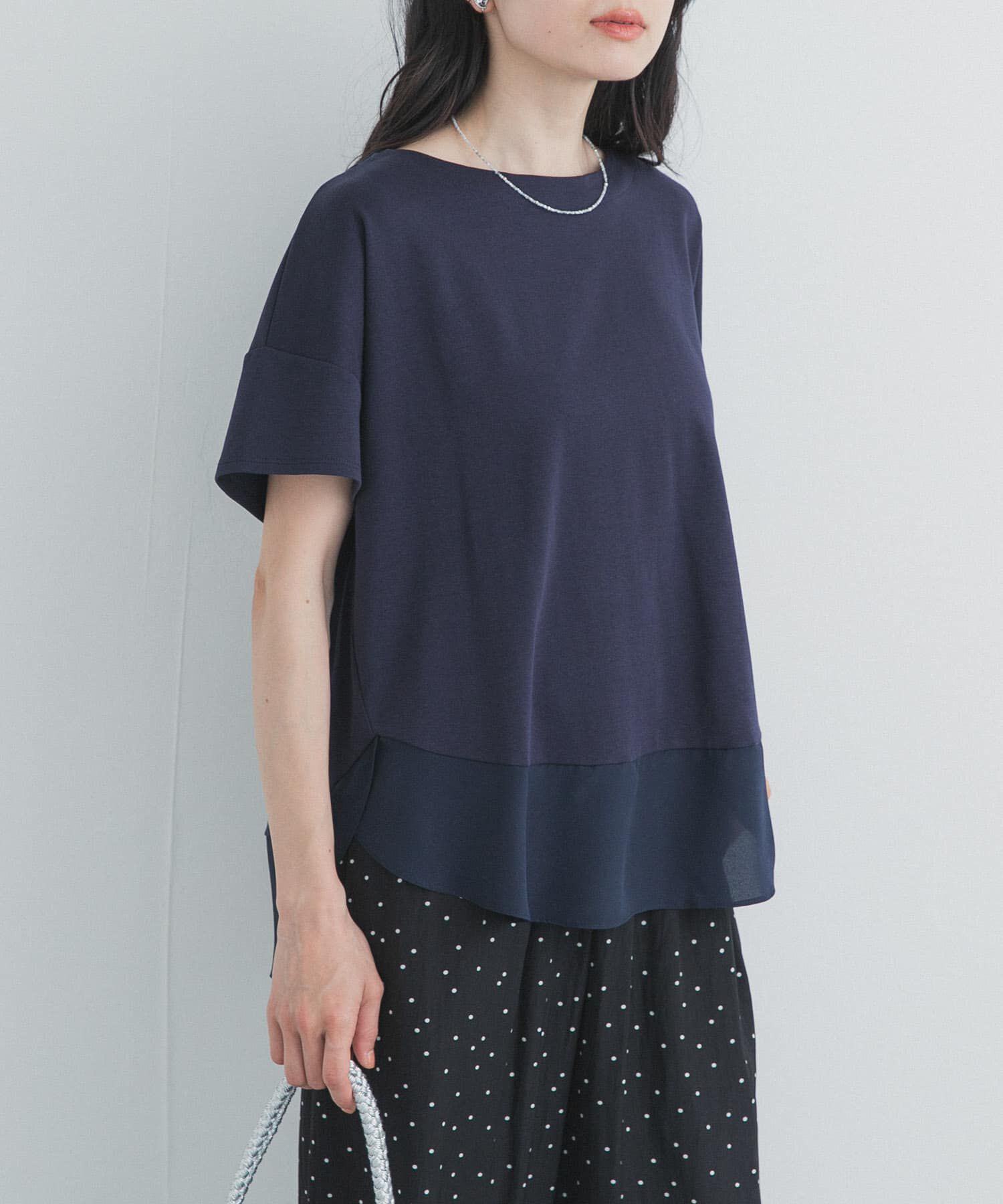 URBAN RESEARCH DOORS「異素材切替えラウンドヘムプルオーバー」|Tシャツ・カットソー|