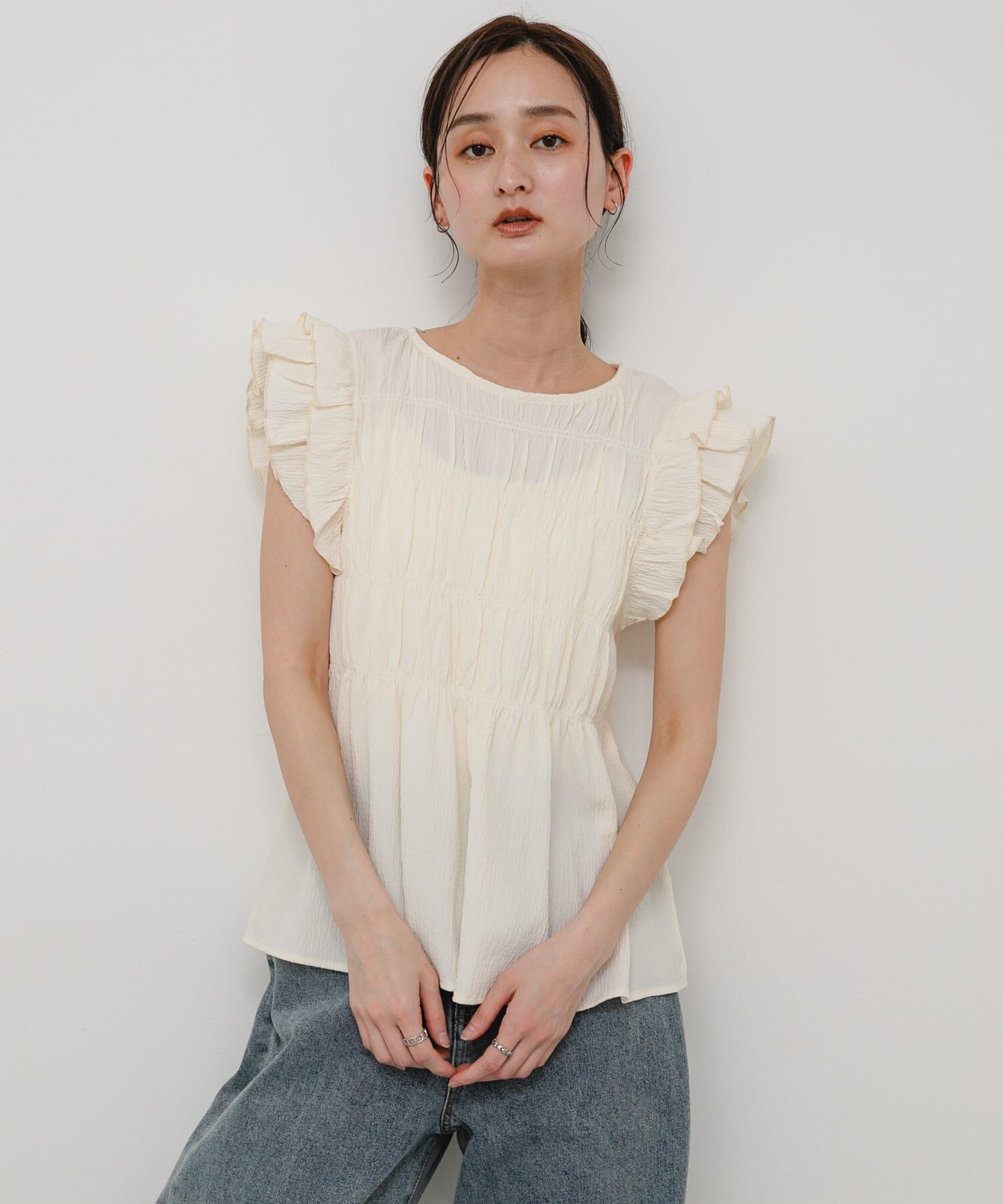 SENSE OF PLACE by URBAN RESEARCH「シャーリングフリルカットトップ」|タンクトップ|