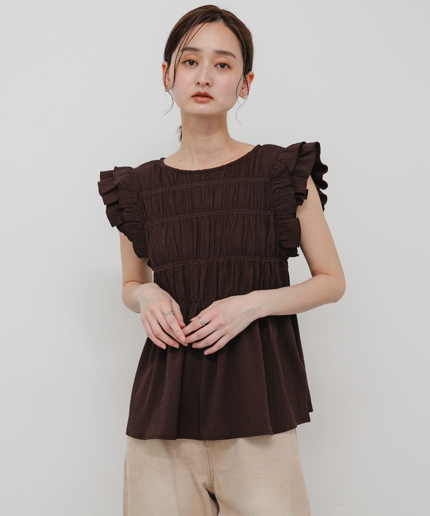 SENSE OF PLACE by URBAN RESEARCH「シャーリングフリルカットトップ」|タンクトップ|