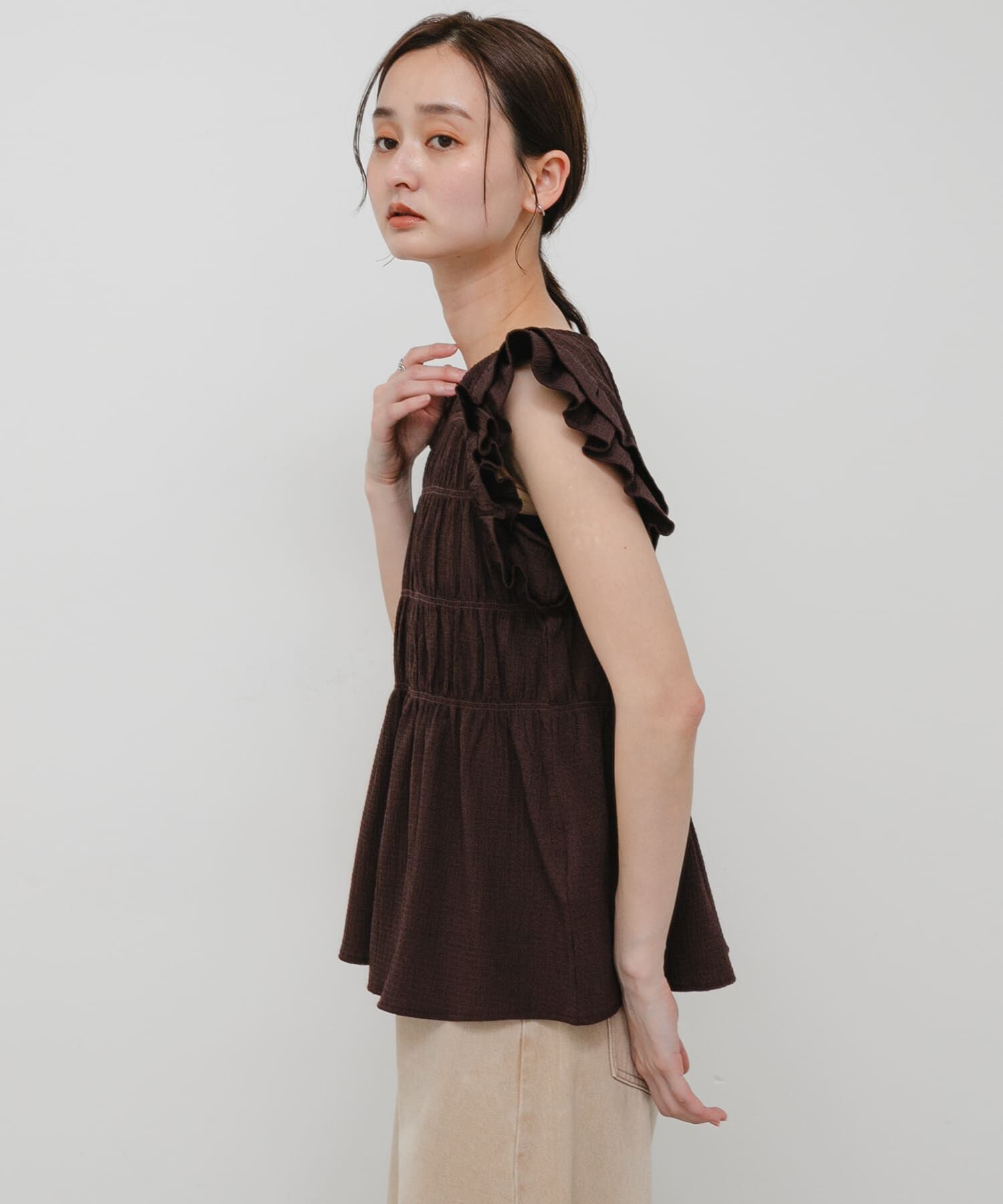 SENSE OF PLACE by URBAN RESEARCH「シャーリングフリルカットトップ」|タンクトップ|