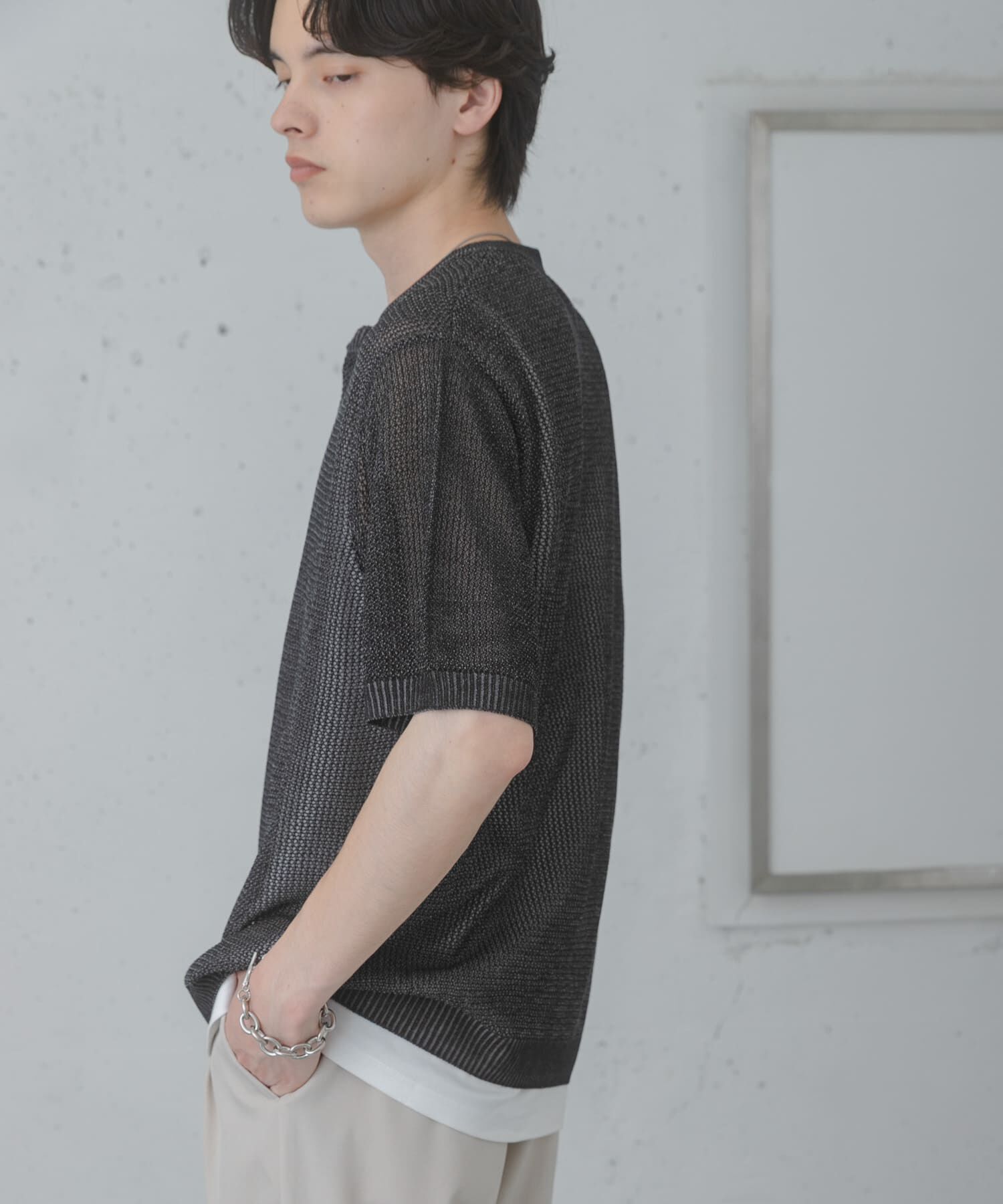 SENSE OF PLACE by URBAN RESEARCH「『洗濯可』リネンタッチメッシュヘンリーニット」|ニット・セーター|