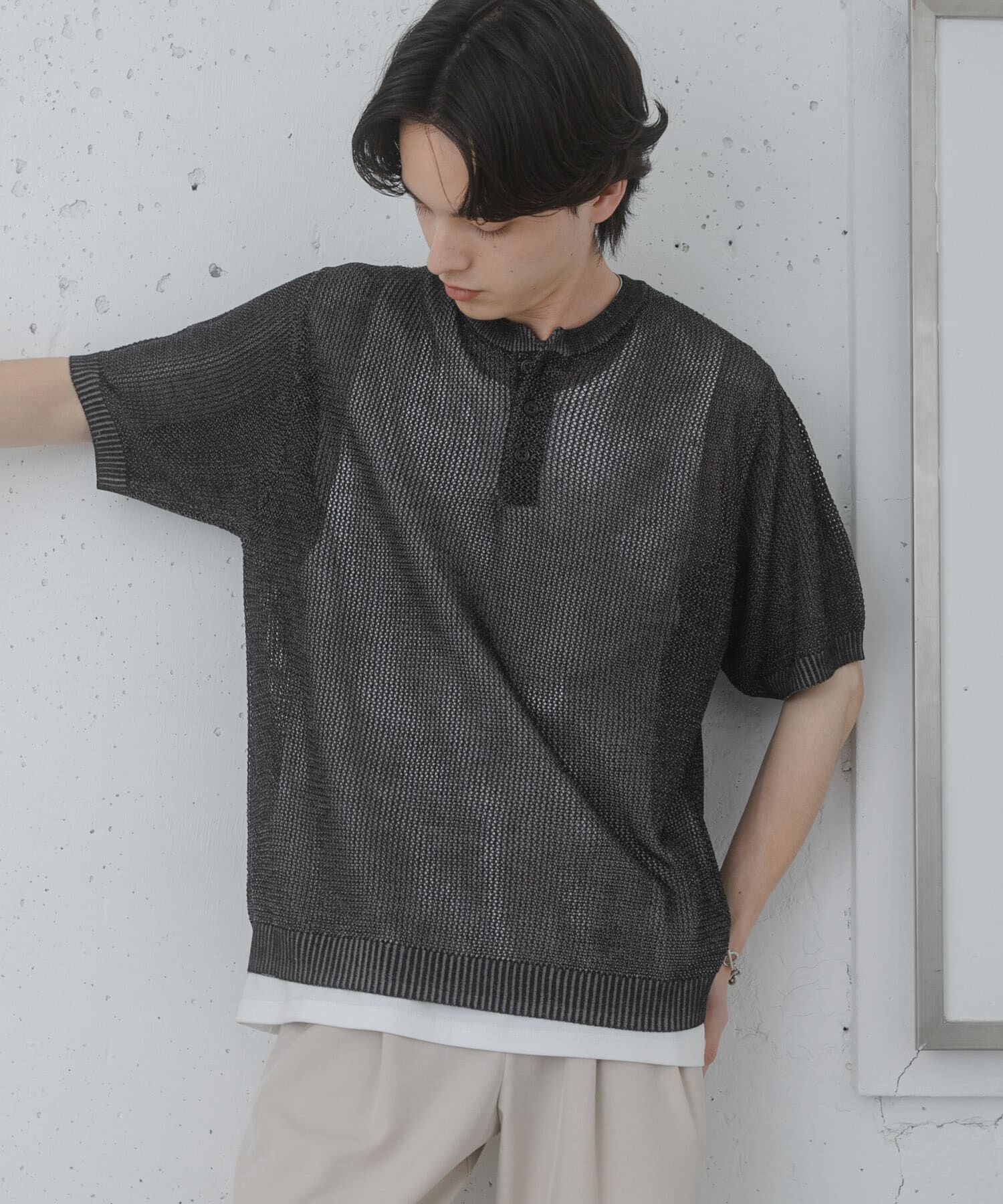 SENSE OF PLACE by URBAN RESEARCH「『洗濯可』リネンタッチメッシュヘンリーニット」|ニット・セーター|