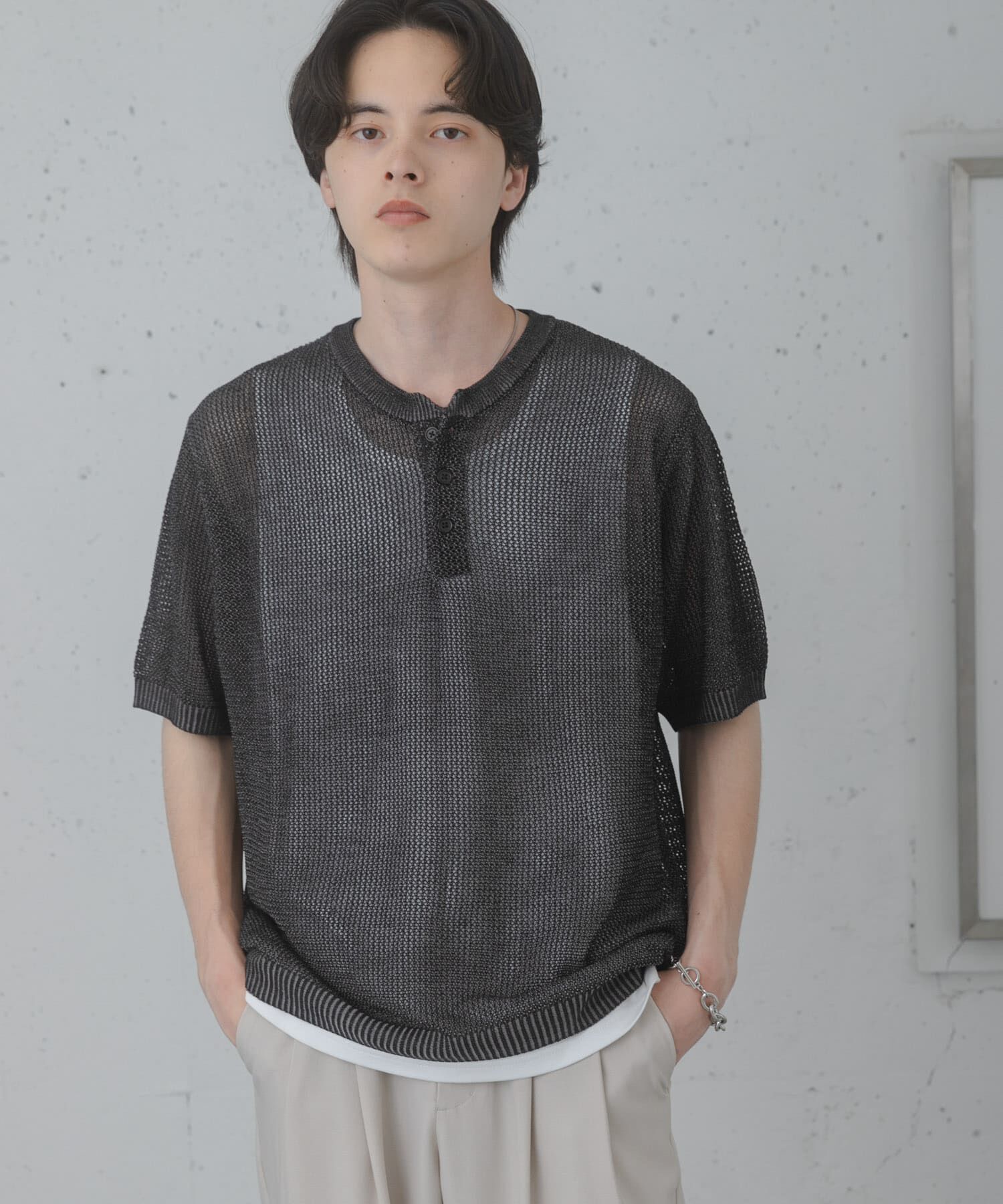 SENSE OF PLACE by URBAN RESEARCH「『洗濯可』リネンタッチメッシュヘンリーニット」|ニット・セーター|
