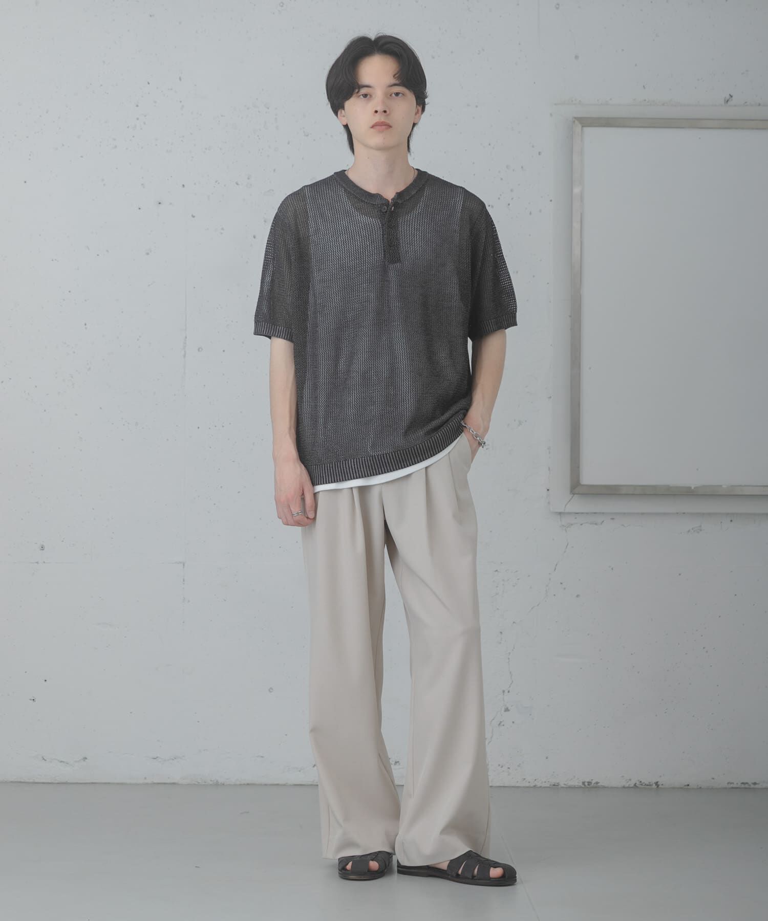 SENSE OF PLACE by URBAN RESEARCH「『洗濯可』リネンタッチメッシュヘンリーニット」|ニット・セーター|