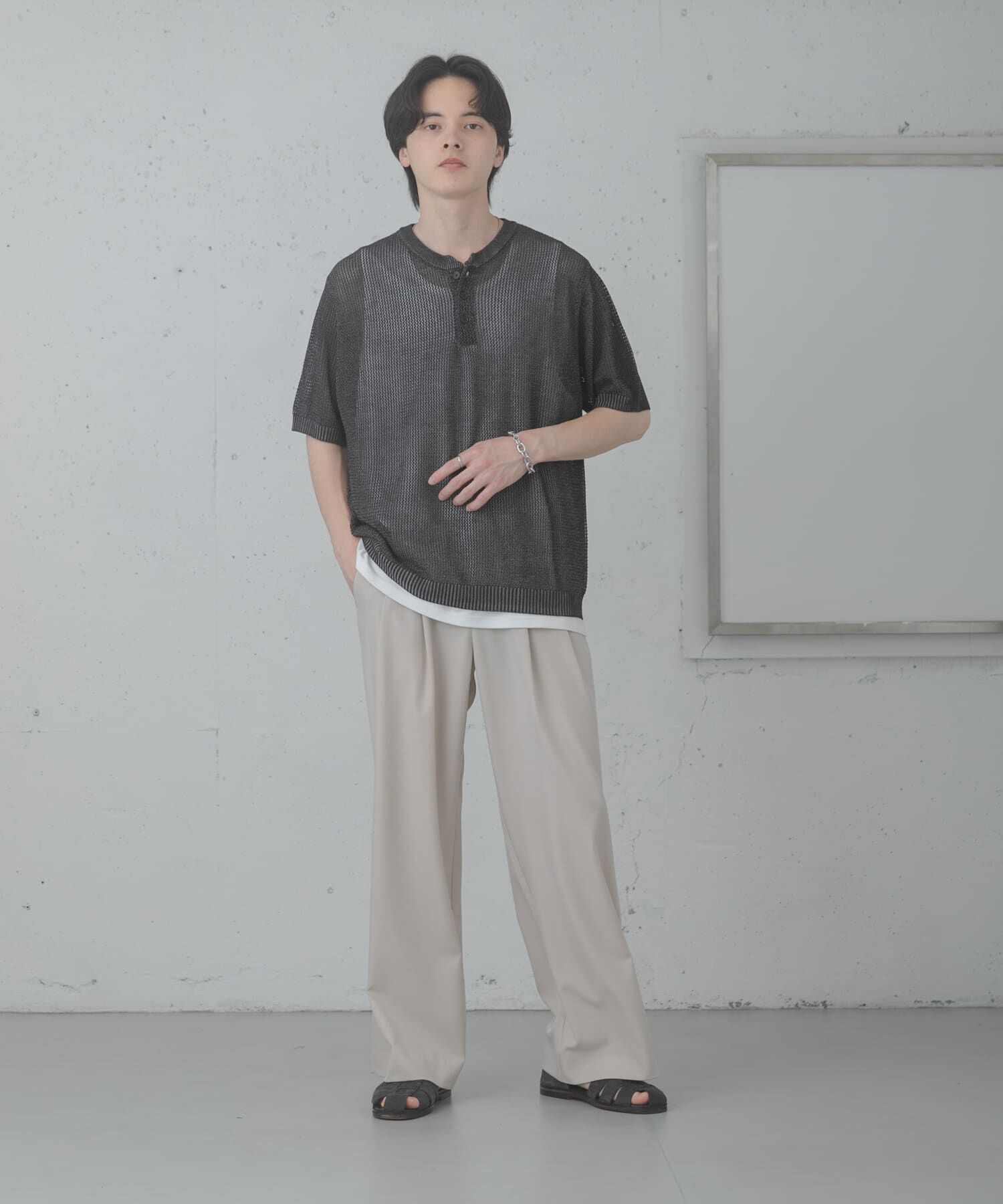 SENSE OF PLACE by URBAN RESEARCH「『洗濯可』リネンタッチメッシュヘンリーニット」|ニット・セーター|