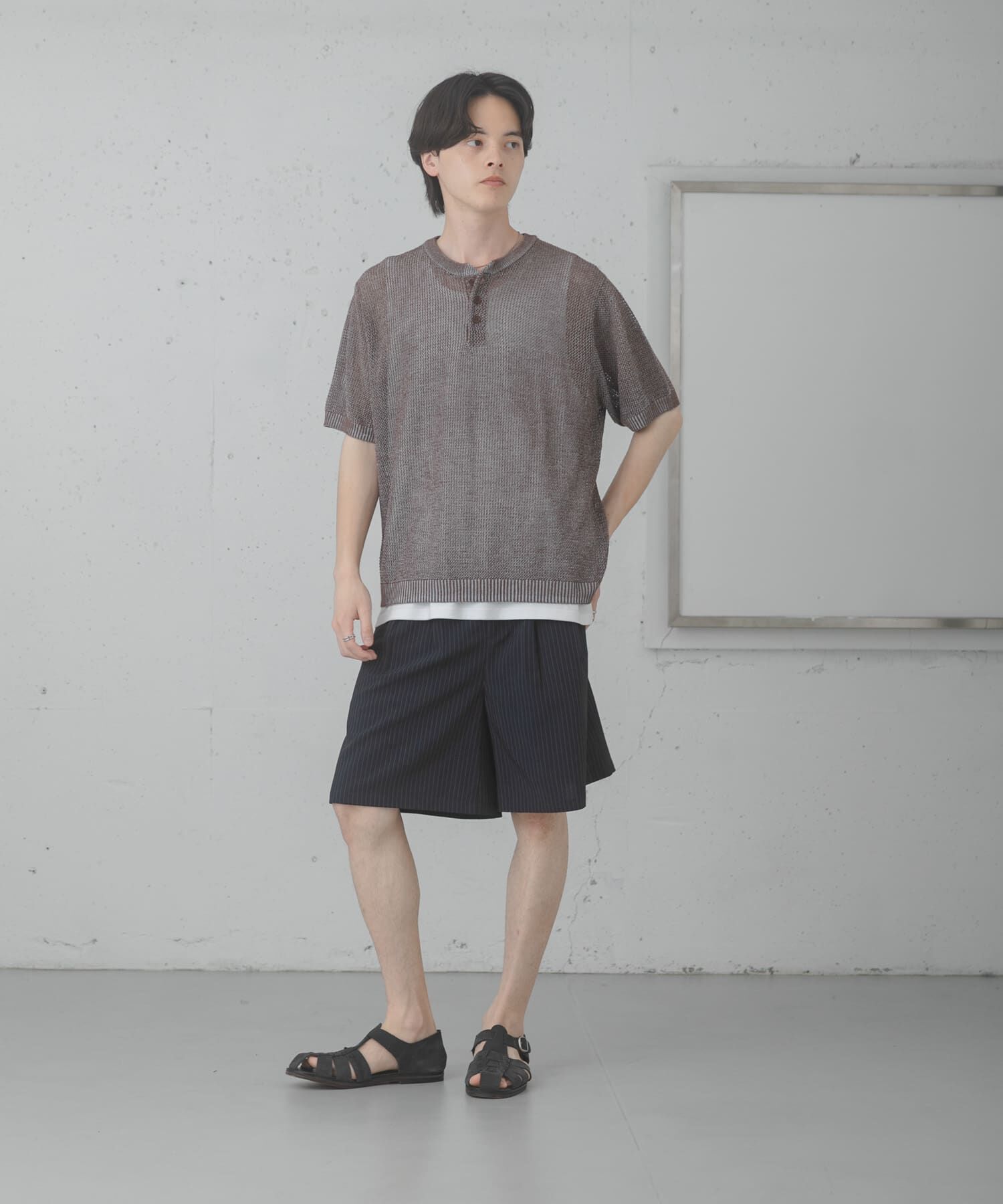 SENSE OF PLACE by URBAN RESEARCH「『洗濯可』リネンタッチメッシュヘンリーニット」|ニット・セーター|