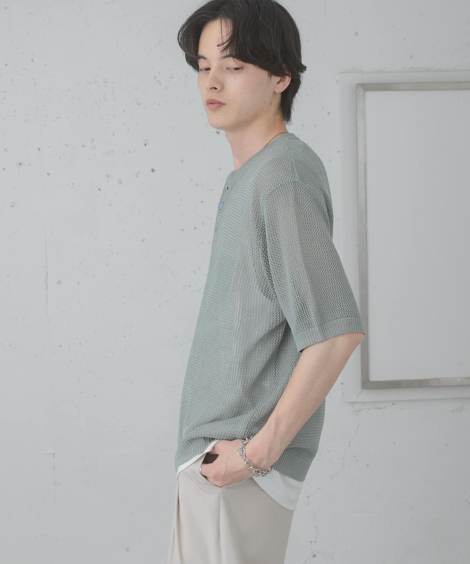 SENSE OF PLACE by URBAN RESEARCH「『洗濯可』リネンタッチメッシュヘンリーニット」|ニット・セーター|