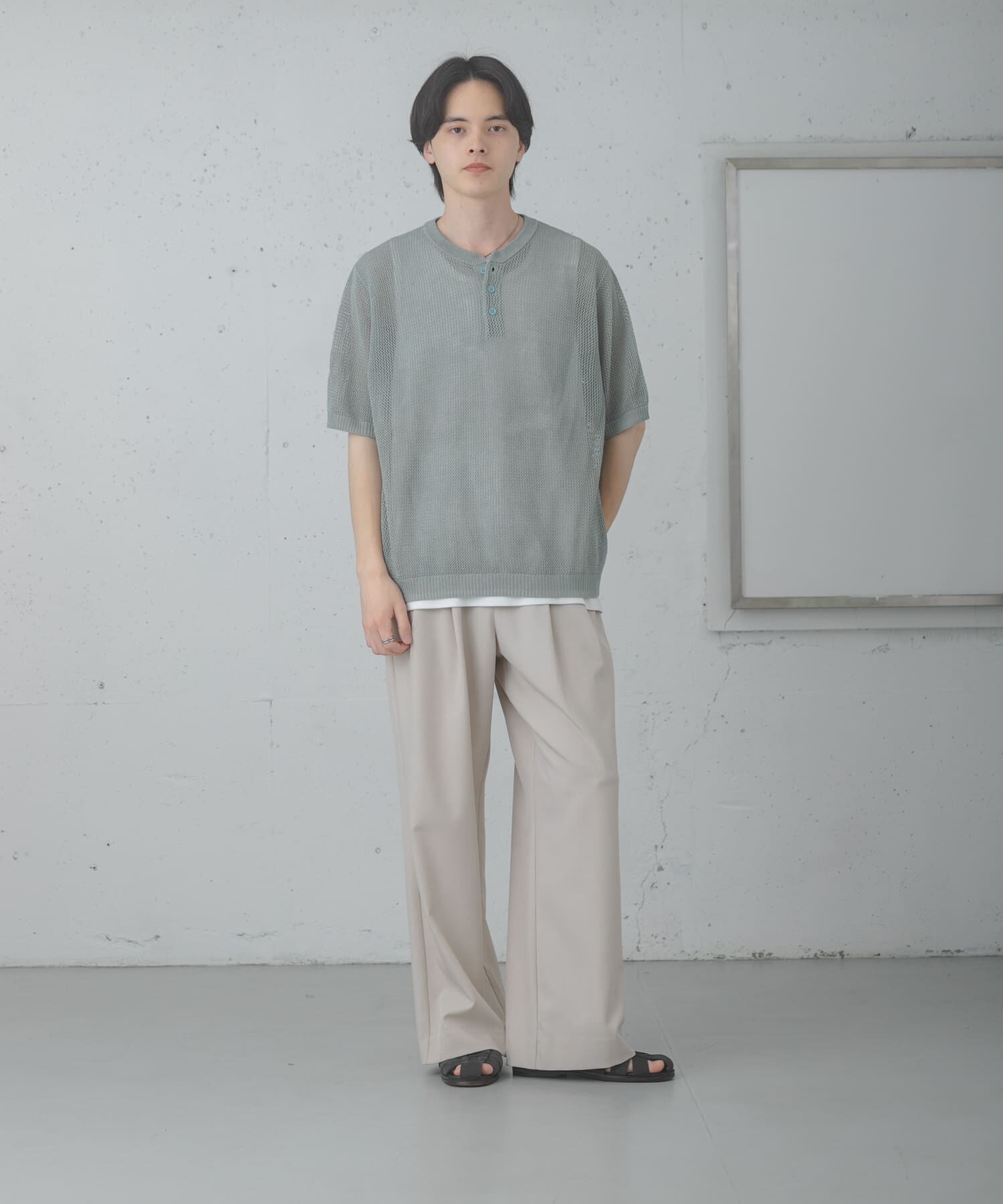 SENSE OF PLACE by URBAN RESEARCH「『洗濯可』リネンタッチメッシュヘンリーニット」|ニット・セーター|