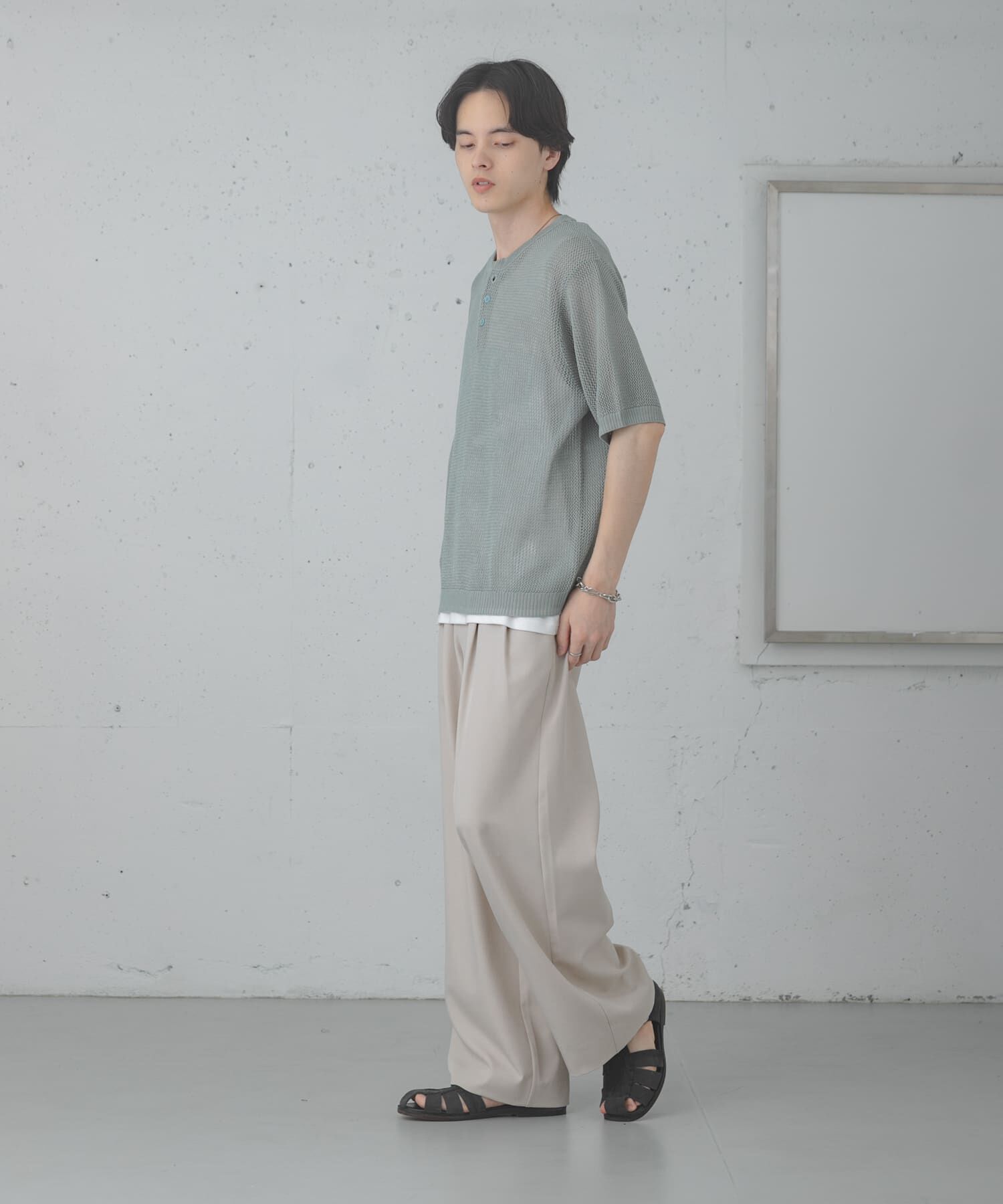 SENSE OF PLACE by URBAN RESEARCH「『洗濯可』リネンタッチメッシュヘンリーニット」|ニット・セーター|