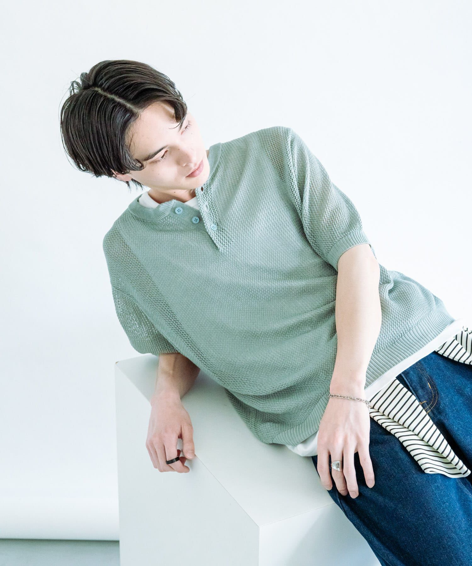 SENSE OF PLACE by URBAN RESEARCH「『洗濯可』リネンタッチメッシュヘンリーニット」|ニット・セーター|