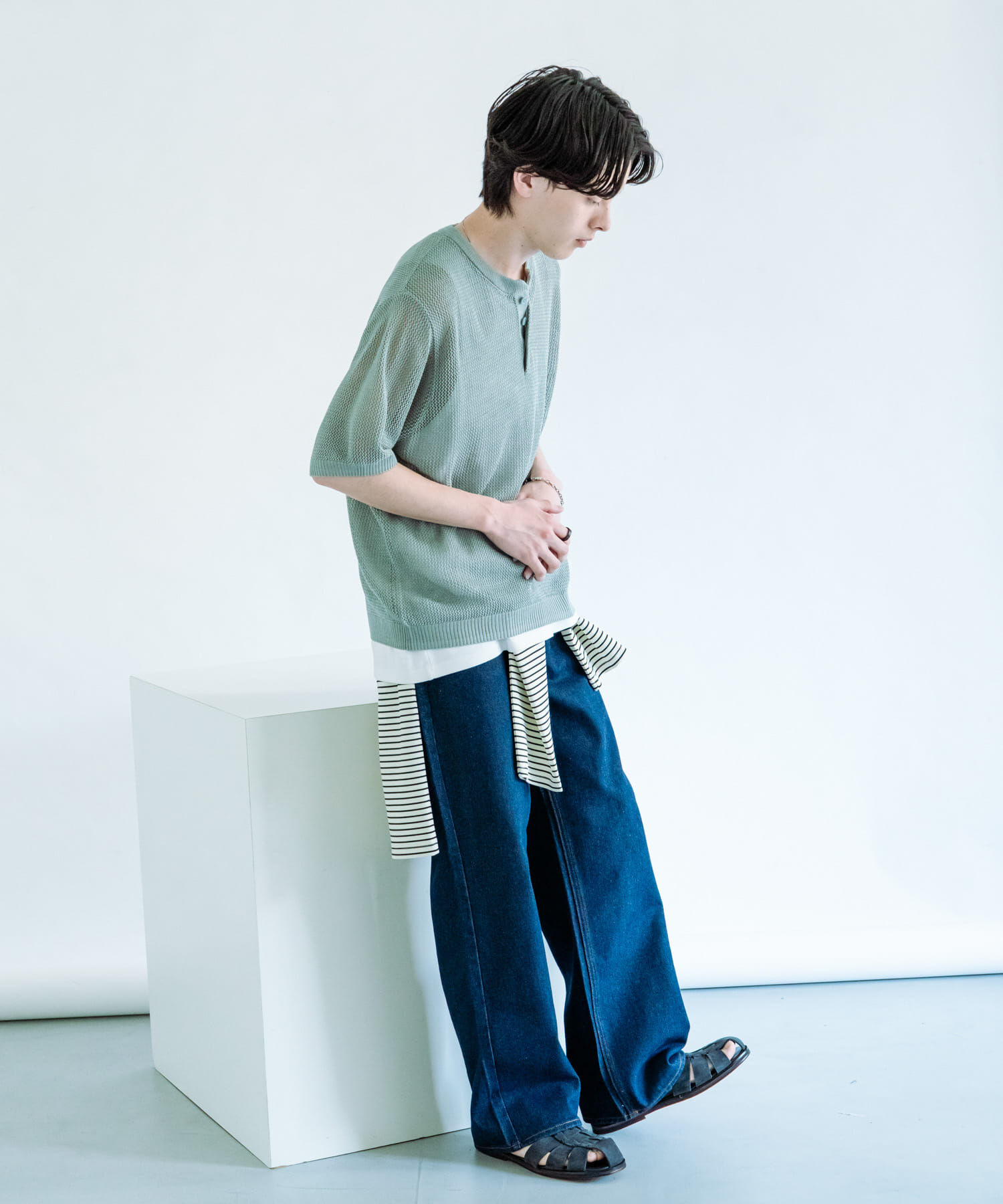SENSE OF PLACE by URBAN RESEARCH「『洗濯可』リネンタッチメッシュヘンリーニット」|ニット・セーター|