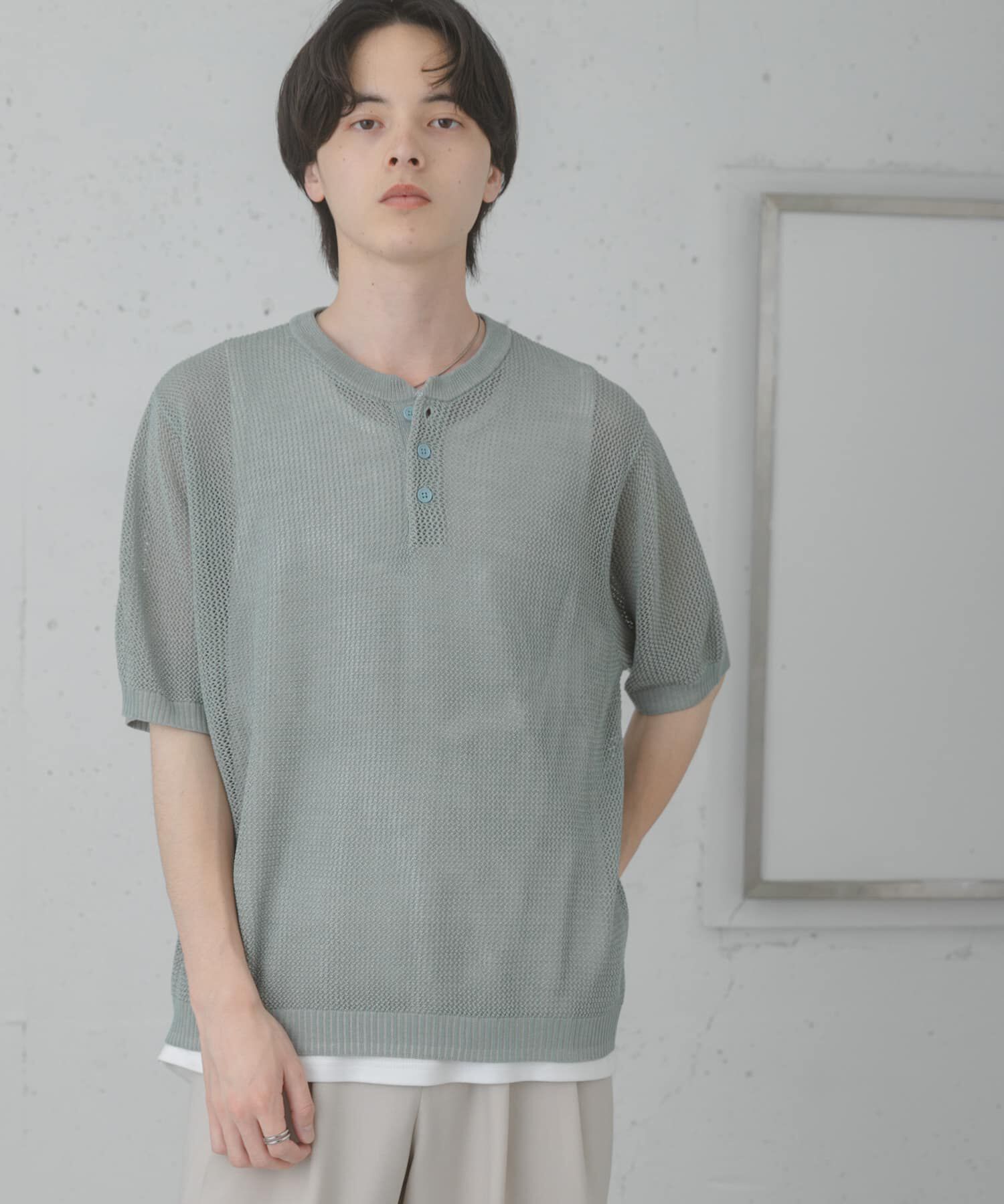 SENSE OF PLACE by URBAN RESEARCH「『洗濯可』リネンタッチメッシュヘンリーニット」|ニット・セーター|