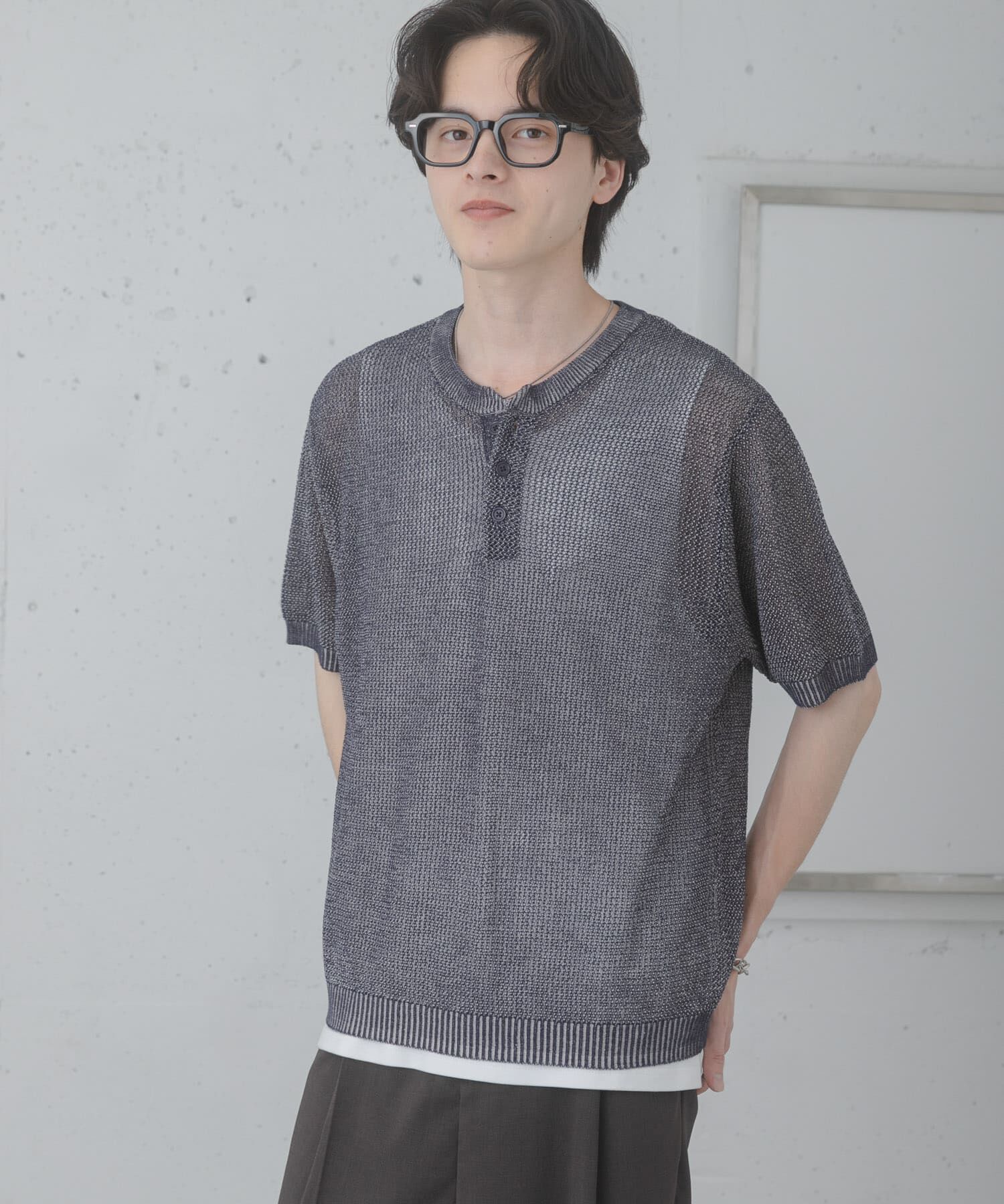 SENSE OF PLACE by URBAN RESEARCH「『洗濯可』リネンタッチメッシュヘンリーニット」|ニット・セーター|