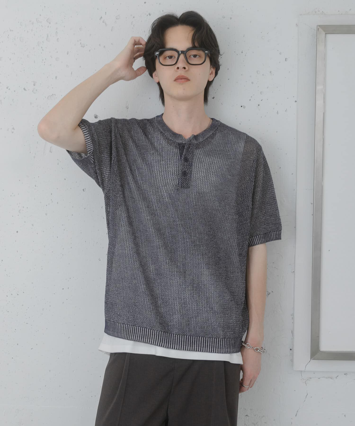 SENSE OF PLACE by URBAN RESEARCH「『洗濯可』リネンタッチメッシュヘンリーニット」|ニット・セーター|