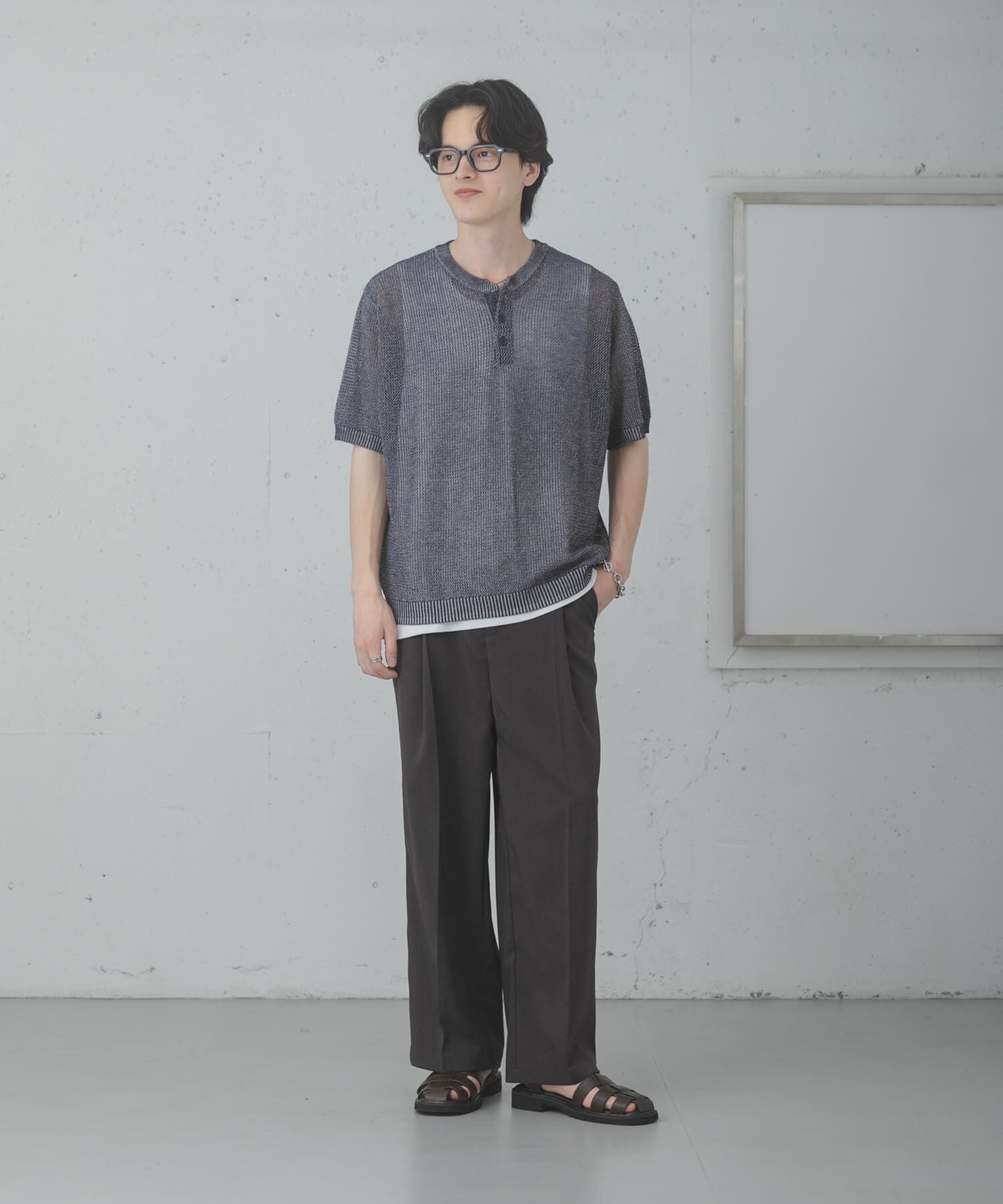 SENSE OF PLACE by URBAN RESEARCH「『洗濯可』リネンタッチメッシュヘンリーニット」|ニット・セーター|
