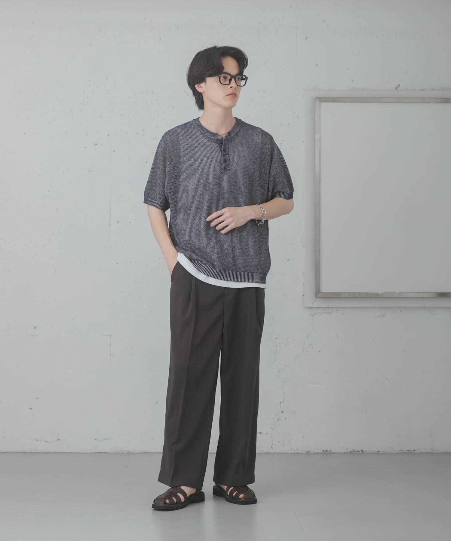 SENSE OF PLACE by URBAN RESEARCH「『洗濯可』リネンタッチメッシュヘンリーニット」|ニット・セーター|