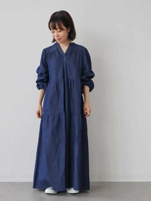  「【WEB限定・小柄女性向け】ティアードデニムロングワンピース」|ワンピース|