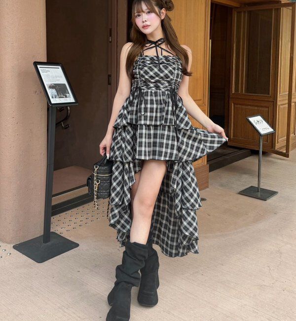  「アシメティアードロングキャミワンピース」|ワンピース|