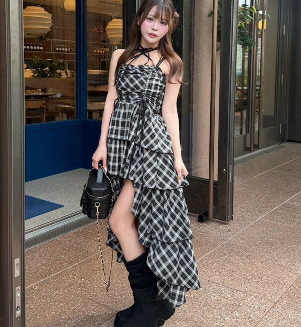  「アシメティアードロングキャミワンピース」|ワンピース|