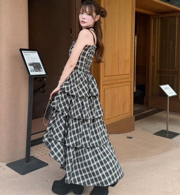  「アシメティアードロングキャミワンピース」|ワンピース|